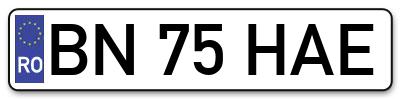 Placuta inmatriculare numar auto  BN-75-HAE, BN 75 HAE, BN75HAE