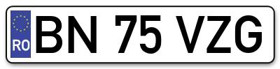 Placuta inmatriculare numar auto  BN-75-VZG, BN 75 VZG, BN75VZG