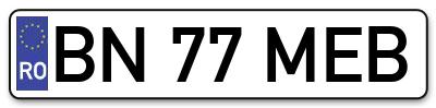 Placuta inmatriculare numar auto  BN-77-MEB, BN 77 MEB, BN77MEB