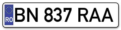 Placuta inmatriculare numar auto  BN-837-RAA, BN 837 RAA, BN837RAA