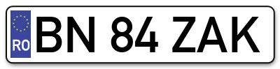 Placuta inmatriculare numar auto  BN-84-ZAK, BN 84 ZAK, BN84ZAK