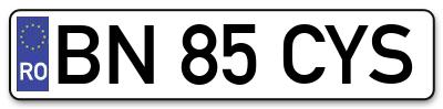 Placuta inmatriculare numar auto  BN-85-CYS, BN 85 CYS, BN85CYS