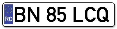 Placuta inmatriculare numar auto  BN-85-LCQ, BN 85 LCQ, BN85LCQ