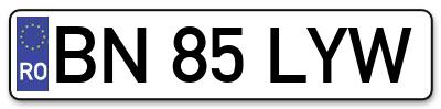 Placuta inmatriculare numar auto  BN-85-LYW, BN 85 LYW, BN85LYW