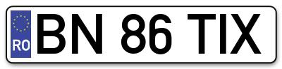 Placuta inmatriculare numar auto  BN-86-TIX, BN 86 TIX, BN86TIX