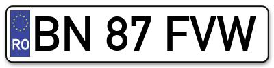 Placuta inmatriculare numar auto  BN-87-FVW, BN 87 FVW, BN87FVW