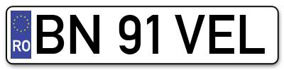 Placuta inmatriculare numar auto  BN-91-VEL, BN 91 VEL, BN91VEL