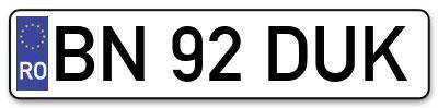Placuta inmatriculare numar auto  BN-92-DUK, BN 92 DUK, BN92DUK