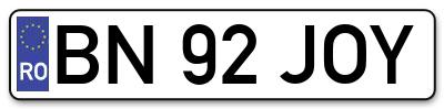 Placuta inmatriculare numar auto  BN-92-JOY, BN 92 JOY, BN92JOY
