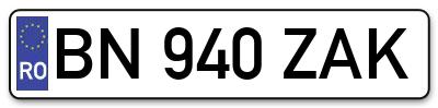 Placuta inmatriculare numar auto  BN-940-ZAK, BN 940 ZAK, BN940ZAK