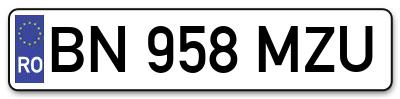Placuta inmatriculare numar auto  BN-958-MZU, BN 958 MZU, BN958MZU