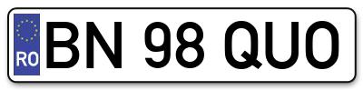 Placuta inmatriculare numar auto  BN-98-QUO, BN 98 QUO, BN98QUO