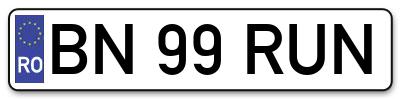 Placuta inmatriculare numar auto  BN-99-RUN, BN 99 RUN, BN99RUN