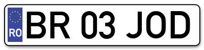 Placuta inmatriculare numar auto  BR-03-JOD, BR 03 JOD, BR03JOD