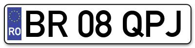 Placuta inmatriculare numar auto  BR-08-QPJ, BR 08 QPJ, BR08QPJ