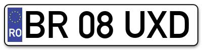 Placuta inmatriculare numar auto  BR-08-UXD, BR 08 UXD, BR08UXD