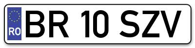 Placuta inmatriculare numar auto  BR-10-SZV, BR 10 SZV, BR10SZV