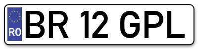Placuta inmatriculare numar auto  BR-12-GPL, BR 12 GPL, BR12GPL