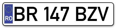 Placuta inmatriculare numar auto  BR-147-BZV, BR 147 BZV, BR147BZV
