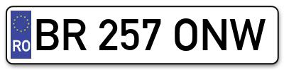 Placuta inmatriculare numar auto  BR-257-ONW, BR 257 ONW, BR257ONW