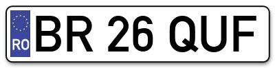 Placuta inmatriculare numar auto  BR-26-QUF, BR 26 QUF, BR26QUF