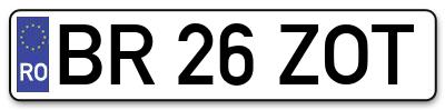 Placuta inmatriculare numar auto  BR-26-ZOT, BR 26 ZOT, BR26ZOT