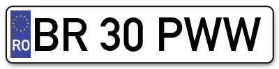 Placuta inmatriculare numar auto  BR-30-PWW, BR 30 PWW, BR30PWW