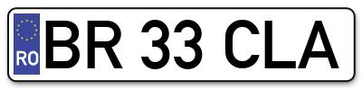 Placuta inmatriculare numar auto  BR-33-CLA, BR 33 CLA, BR33CLA