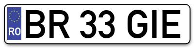 Placuta inmatriculare numar auto  BR-33-GIE, BR 33 GIE, BR33GIE