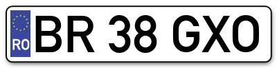 Placuta inmatriculare numar auto  BR-38-GXO, BR 38 GXO, BR38GXO