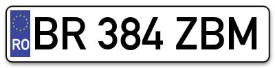 Placuta inmatriculare numar auto  BR-384-ZBM, BR 384 ZBM, BR384ZBM