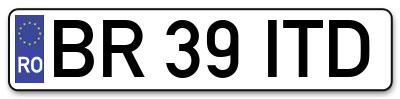 Placuta inmatriculare numar auto  BR-39-ITD, BR 39 ITD, BR39ITD