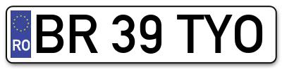 Placuta inmatriculare numar auto  BR-39-TYO, BR 39 TYO, BR39TYO