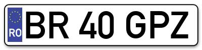 Placuta inmatriculare numar auto  BR-40-GPZ, BR 40 GPZ, BR40GPZ