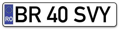 Placuta inmatriculare numar auto  BR-40-SVY, BR 40 SVY, BR40SVY