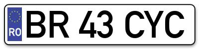 Placuta inmatriculare numar auto  BR-43-CYC, BR 43 CYC, BR43CYC