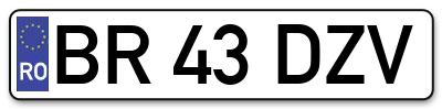 Placuta inmatriculare numar auto  BR-43-DZV, BR 43 DZV, BR43DZV