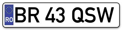 Placuta inmatriculare numar auto  BR-43-QSW, BR 43 QSW, BR43QSW