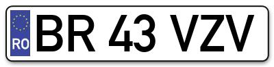 Placuta inmatriculare numar auto  BR-43-VZV, BR 43 VZV, BR43VZV