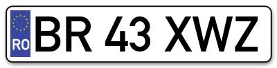 Placuta inmatriculare numar auto  BR-43-XWZ, BR 43 XWZ, BR43XWZ