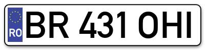 Placuta inmatriculare numar auto  BR-431-OHI, BR 431 OHI, BR431OHI