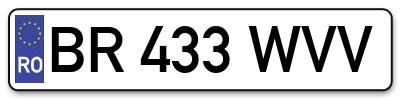 Placuta inmatriculare numar auto  BR-433-WVV, BR 433 WVV, BR433WVV
