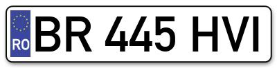 Placuta inmatriculare numar auto  BR-445-HVI, BR 445 HVI, BR445HVI