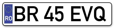 Placuta inmatriculare numar auto  BR-45-EVQ, BR 45 EVQ, BR45EVQ