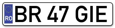 Placuta inmatriculare numar auto  BR-47-GIE, BR 47 GIE, BR47GIE