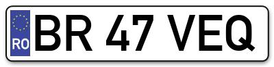 Placuta inmatriculare numar auto  BR-47-VEQ, BR 47 VEQ, BR47VEQ