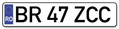 Placuta inmatriculare numar auto  BR-47-ZCC, BR 47 ZCC, BR47ZCC