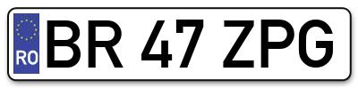 Placuta inmatriculare numar auto  BR-47-ZPG, BR 47 ZPG, BR47ZPG