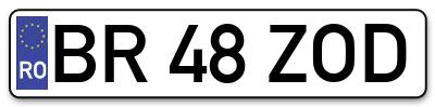 Placuta inmatriculare numar auto  BR-48-ZOD, BR 48 ZOD, BR48ZOD