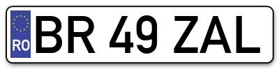 Placuta inmatriculare numar auto  BR-49-ZAL, BR 49 ZAL, BR49ZAL